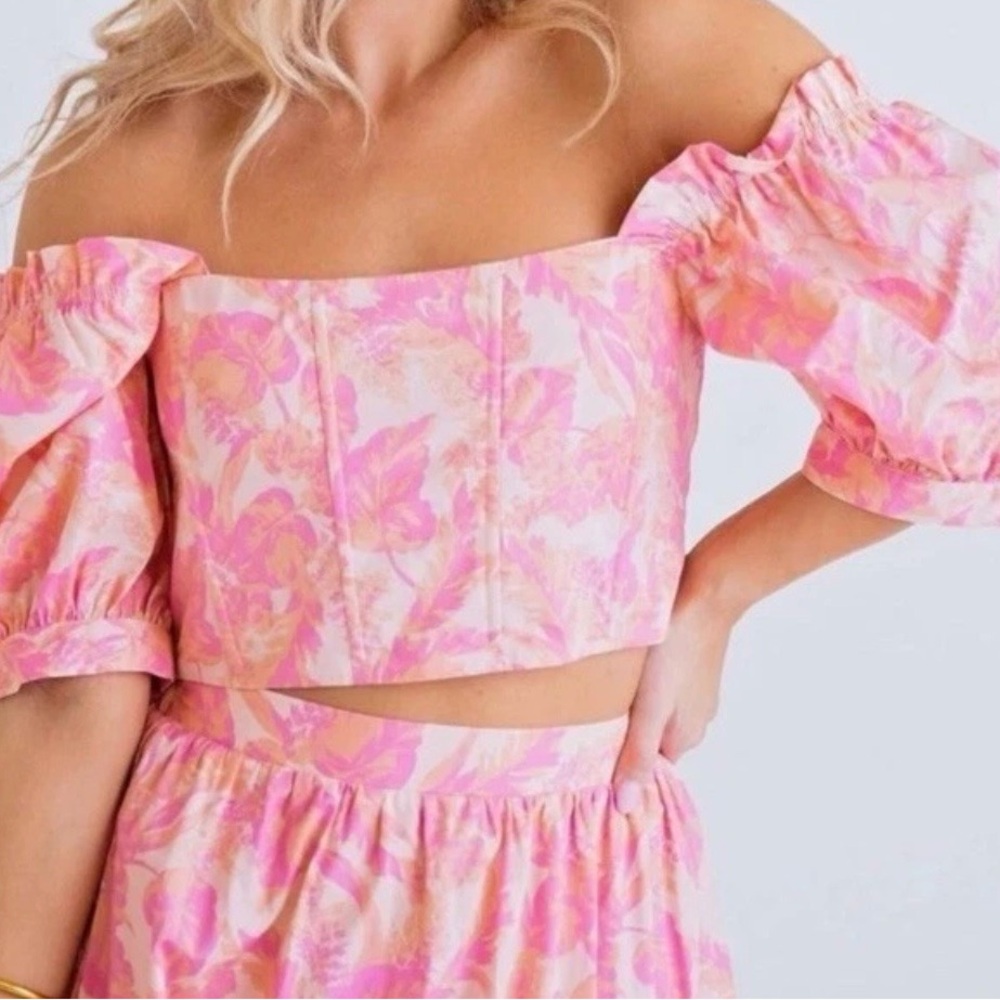 Karlie Pink Floral Off-Shoulder Crop Corset Top Size Small